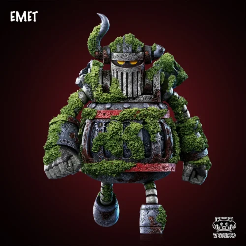 "Premium YZ Studio One Piece Emmet statue with striking LED light-up eyes, showcasing the futuristic Egghead robot in a dynamic pose."