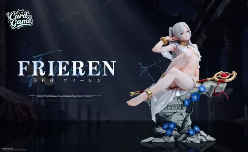 "An exquisite detailed view of the ultra-limited 1/6 Frieren Night Version statue, revealing intricate magical effects and her contemplative pose."
