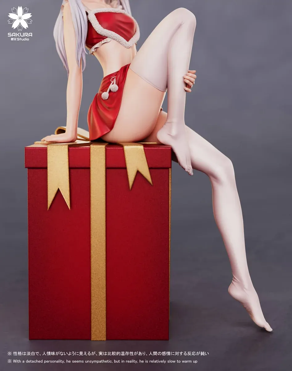 "Detailed view of the exclusive 1/6 Christmas Frieren figure from Sakura Studio, showcasing the premium resin and intricate festive Santa outfit."