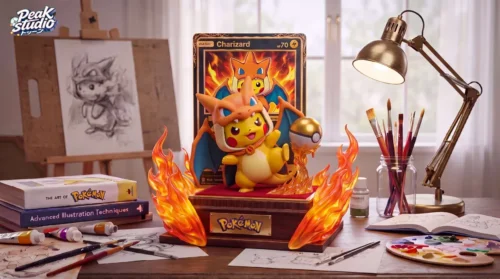 "Detailed gallery views of the Limited Edition 1/6 Pikachu Charizard Fusion Resin Statue, highlighting its adorable Pikachu and majestic."
