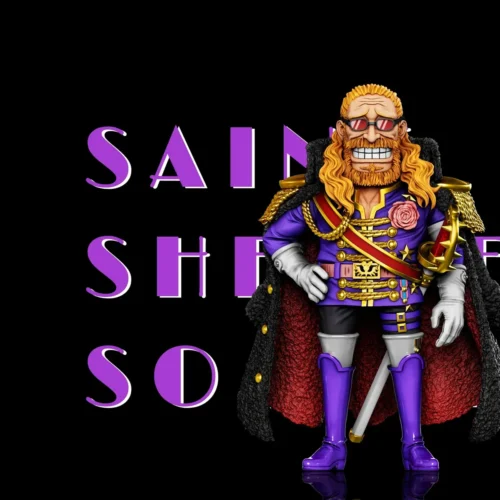 "A+ Studio Shephard Soumaz Saint One Piece statue. Iconic Elbaf God Knight figure in dynamic pose, with intricate uniform and sculpted details."