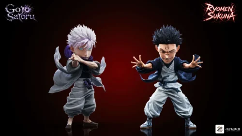 "Limited Edition Satoru Gojo and Ryomen Sukuna Jujutsu Kaisen battle statue, showcasing dynamic poses, intense expressions, and premium detail."
