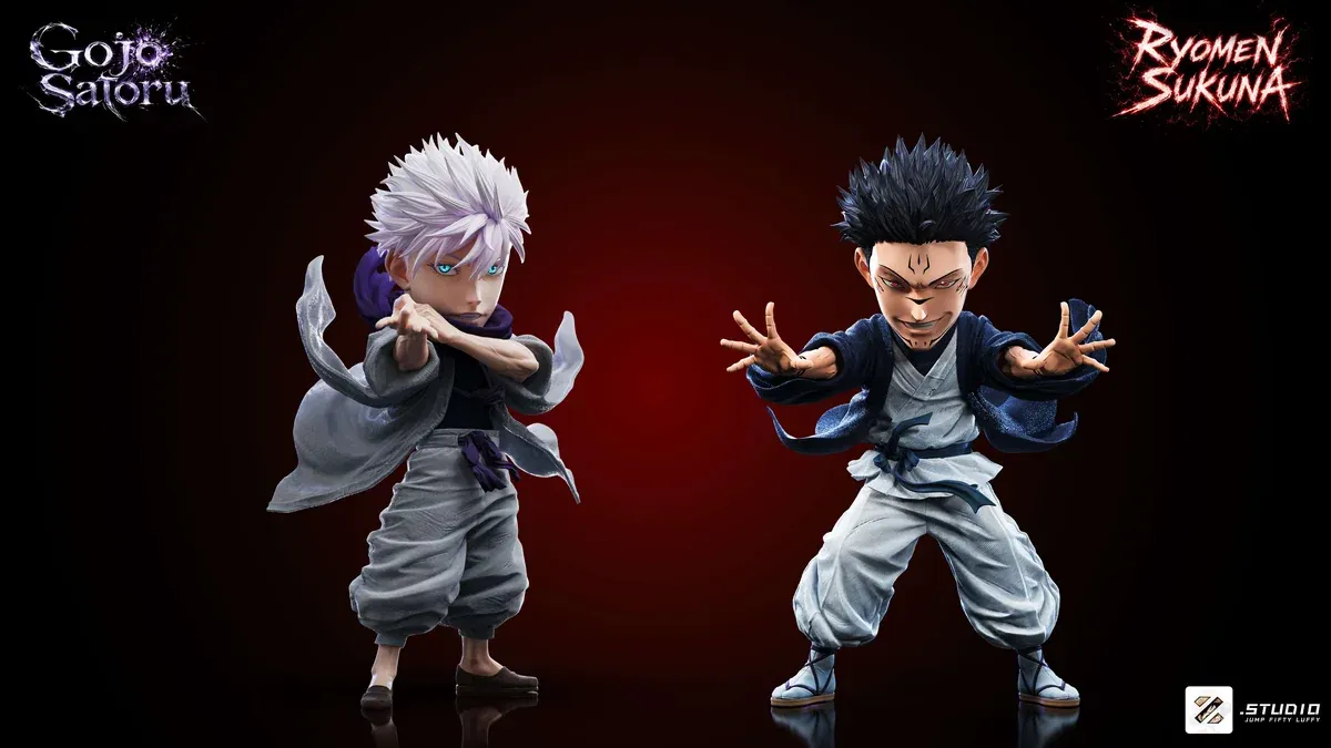 "Limited Edition Satoru Gojo and Ryomen Sukuna Jujutsu Kaisen battle statue, showcasing dynamic poses, intense expressions, and premium detail."