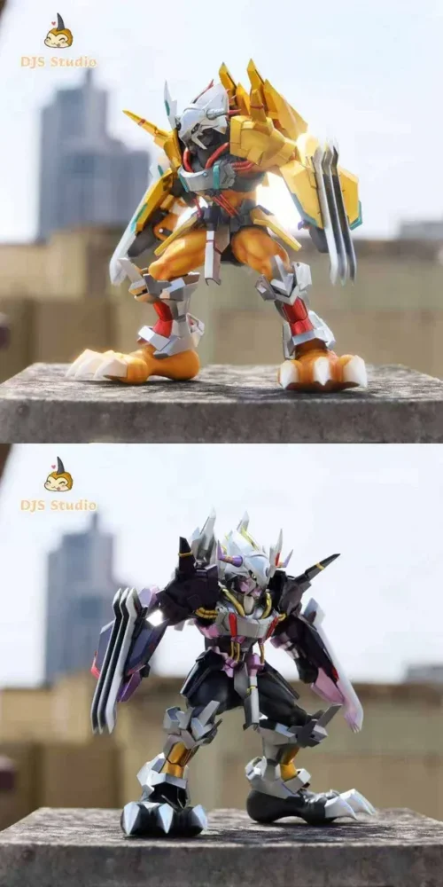 "Dynamic WarGreymon X-Antibody Digimon statue, highly detailed with intricate armor and powerful energy effects in a battle-ready pose."