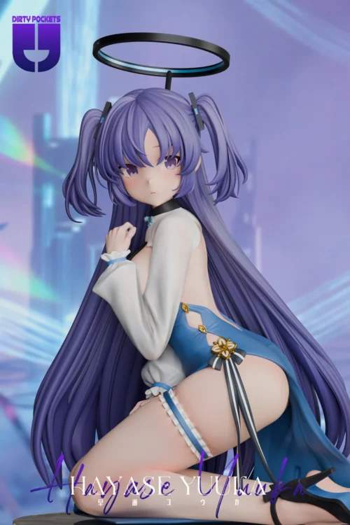 "Dynamic 1/6 Hayase Yuuka Blue Archive resin statue by DP Studio, showcasing exquisite detail, vibrant anime aesthetic, and her iconic school uniform."