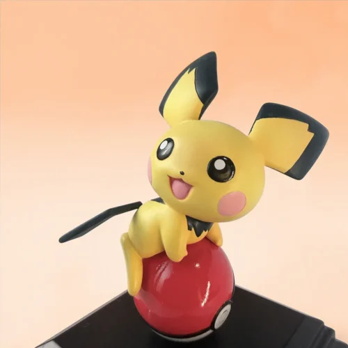 "Exclusive limited edition 1/10 Pichu Pokémon Figure by Miumiu Studio. Playful Pichu emerges from a Poké Ball, vibrant details from all angles."