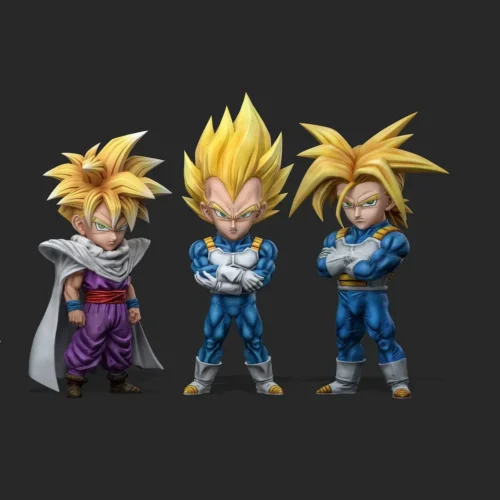 "Detailed view of the premium Dragon Ball Trunks statue, showcasing the dynamic pose, intricate denim jacket, and iconic cover art recreation."