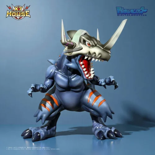 "Limited edition Dark Flame Greymon Digimon resin statue by X7-house Studio, capturing its dynamic, fiery pose and destructive power with intense."
