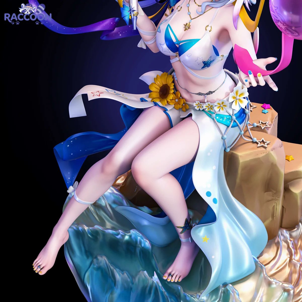 "Premium 1/6 Qing Ge Niao Honkai: Star Rail resin statue, ethereal character with whimsical balloon, dynamic pose, with intricate sculpt."