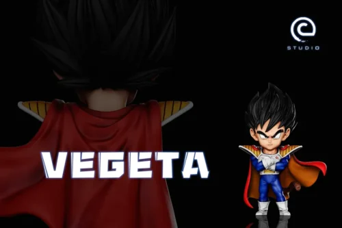 "Premium C-STUDIO Chibi Young Prince Vegeta Dragon Ball Z statue, showcasing his iconic Saiyan armor as a high-quality PU collectible."