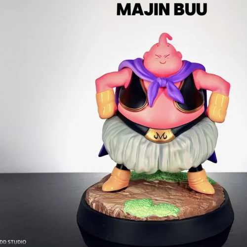 "Premium Fat Majin Buu Dragon Ball figure from DD Studio. This vibrant, detailed desktop statue boasts magnetic assembly and high-quality PU."