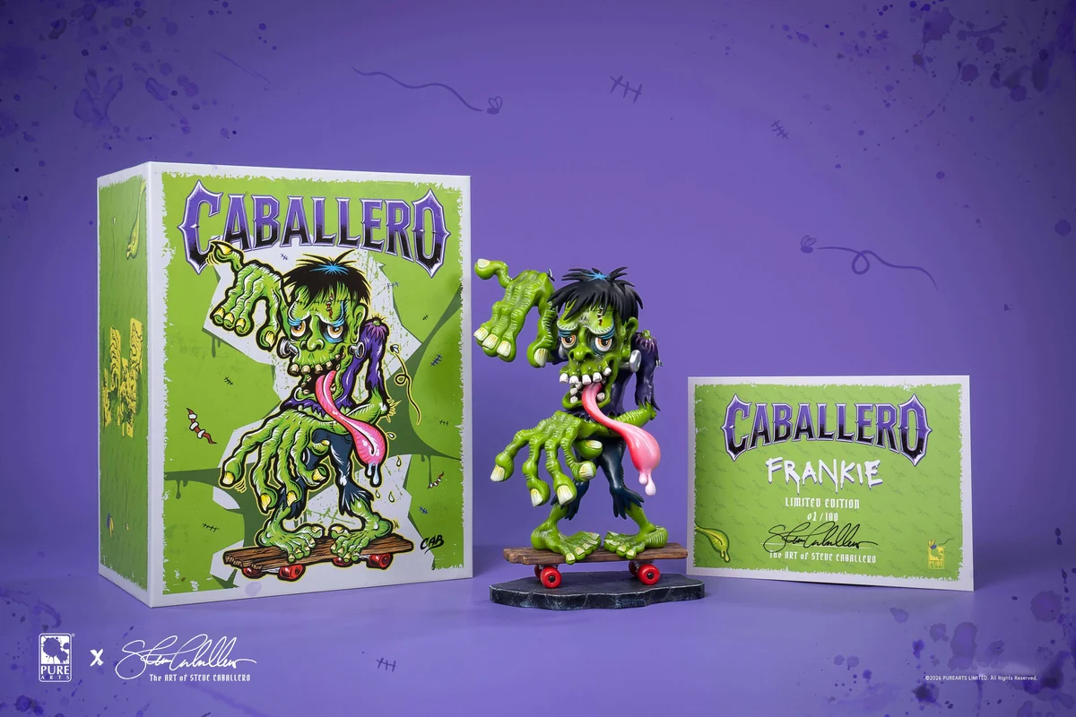 "Steve Caballero Dragon Claw Limited Polystone statue by PureArts. Dark fantasy dragon grip and intricate skateboard, all angles."