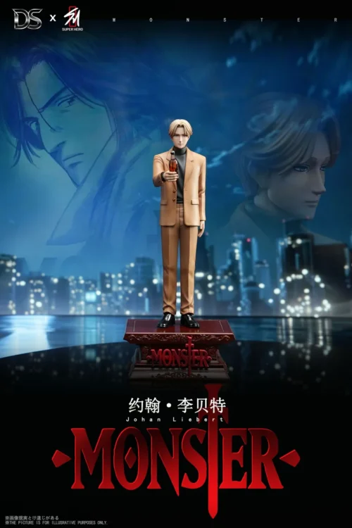 "Premium Johan Liebert Monster Statue. Main image reveals the limited edition figure's iconic chilling pose, exquisite high detail, and elegant dark."