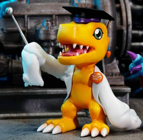 "Limited Edition Digimon Agumon Doctor and Terriermon Assistant figures, showcasing playful chibi details, medical attire, and various sculpted angles."