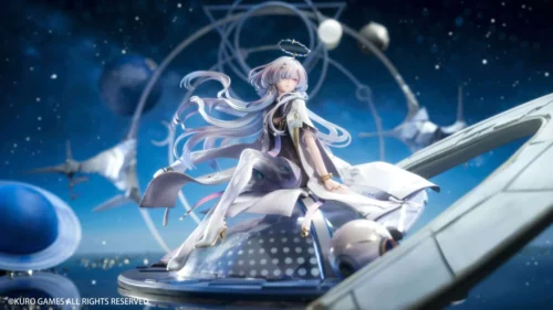 "Official Wuthering Waves Morn 1/6 scale figure statue showcasing her dynamic, futuristic sci-fi design with intricate details and a powerful action."