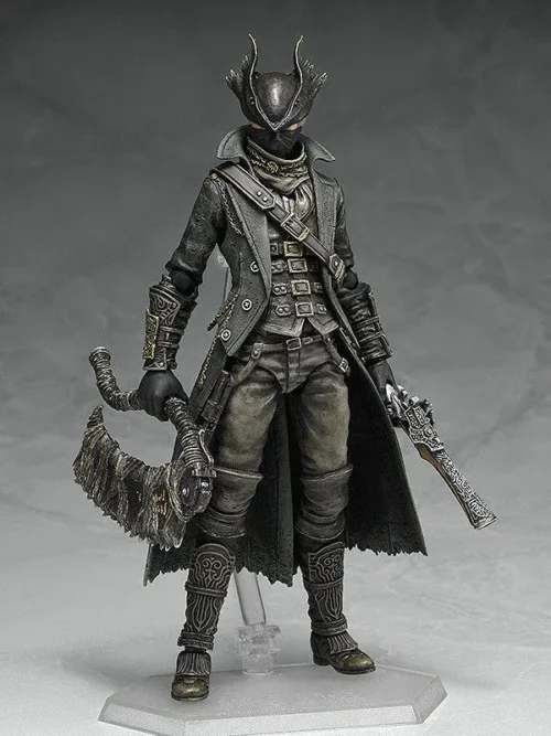 "Iconic Bloodborne Hunter Old Hunter Ver. figma. A premium articulated collectible figure showcasing intricate gothic attire and detailed game weapon."