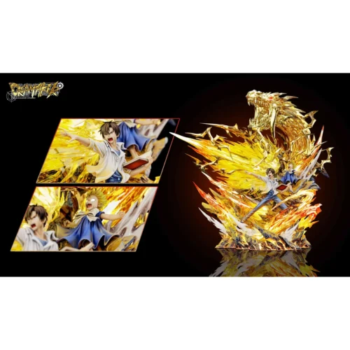 "Dynamic Zatch Bell & Zeno LED resin statue by Dreammaker Studio, showing detailed angles of the limited edition magical battle scene with Gash Bell."