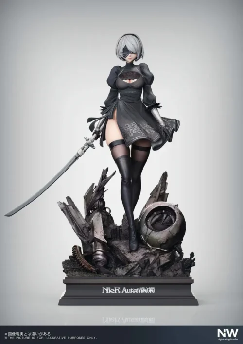 "Iconic 2B NieR:Automata premium resin statue by Night Wing Studio, showcasing YoRHa No.2 Type B's dynamic elegance and sci-fi aesthetic."