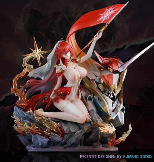 "Dynamic 1/6 Himeko Honkai: Star Rail resin statue by Ru Meng She Studio, showcasing her elegant action pose on a futuristic debris base with vibrant."