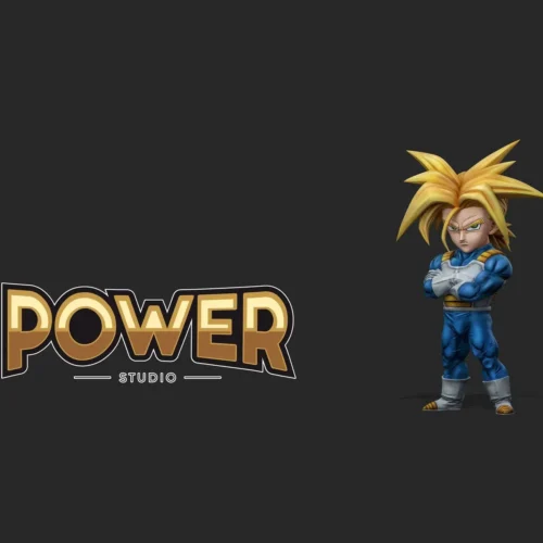 "Premium Power Studio Dragon Ball Trunks statue, a dynamic recreation of iconic cover art, showcasing Trunks in his signature denim jacket."
