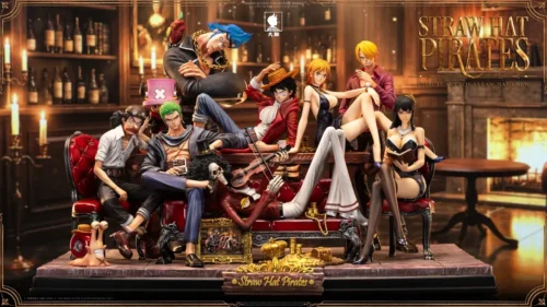 "Exclusive 1/6 One Piece Dinner Statue: Straw Hat Pirates in a grand, shadow-painted lavish dinner diorama. Globally limited to 128 pieces, a premium."