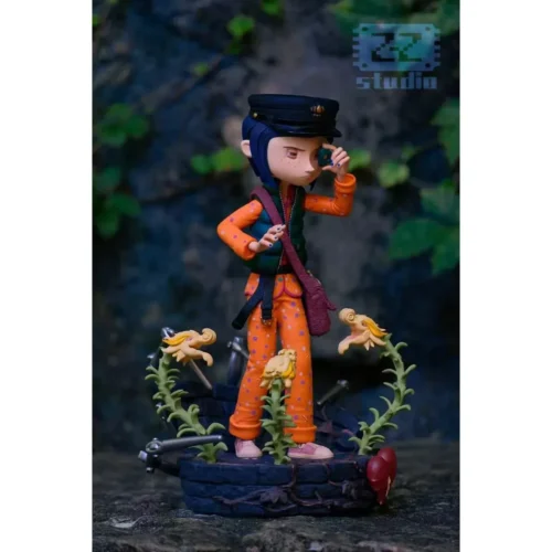 "Limited Edition Coraline Statue: intricate stop-motion, dark fantasy, cinematic sculptural details shown from a unique angle."