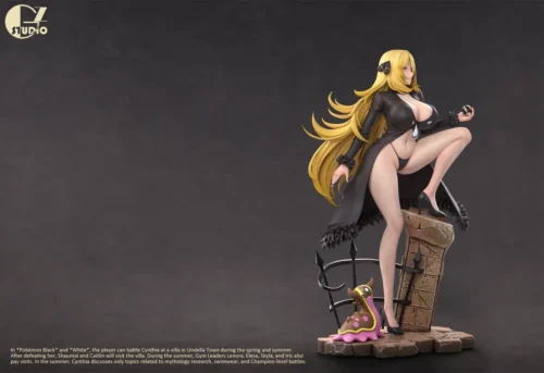 "GZ.Studio 1/6 Cynthia Pokémon statue: premium resin, dynamic pose, and crystalline power showcased in detailed views. Iconic Champion."