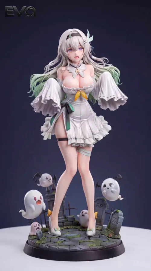 "Exclusive 1/6 Firefly Honkai: Star Rail Halloween Ghost statue, featuring Firefly in a whimsical graveyard scene with playful spirits."