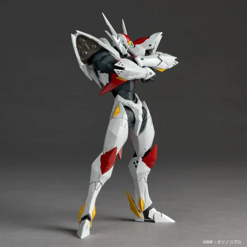 "Premium Tekkaman Blade movable figure by Kaiyodo, showcasing unrivaled articulation and iconic Revoltech design in a dynamic, battle-ready mecha pose."