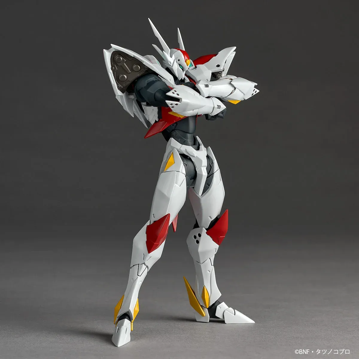 "Premium Tekkaman Blade movable figure by Kaiyodo, showcasing unrivaled articulation and iconic Revoltech design in a dynamic, battle-ready mecha pose."