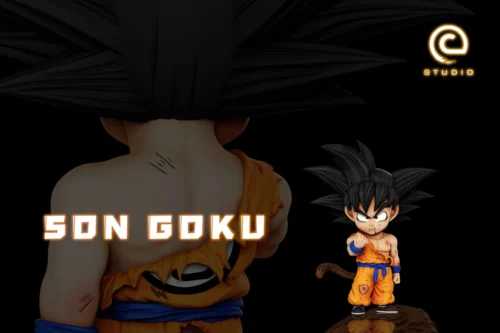 "Iconic Super Saiyan Goku vs. Piccolo Dragon Ball statue captures their intense battle diorama with vibrant colors and dynamic action."