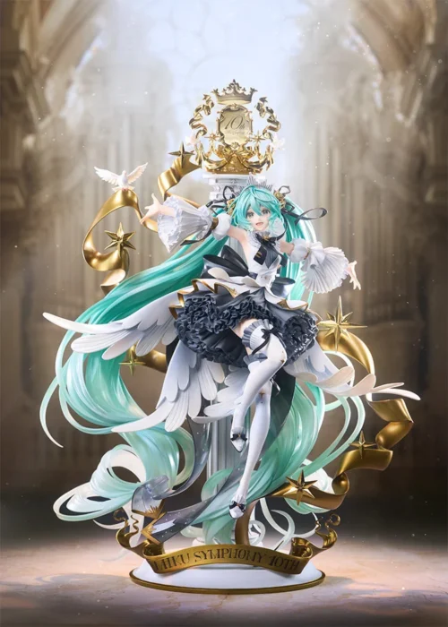 "Exquisite Hatsune Miku Symphony 10th Anniversary Vocaloid statue by Good Smile Company, showcasing her elegant design in a flowing orchestral gown."