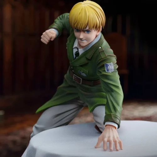 "Premium Berserk Armin Arlert Attack on Titan statue, ultra-limited by AZ Aizhu Studio. Close-up on intense character portrayal and dramatic diorama."
