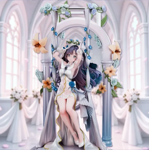 "Limited Edition 1/6 Hayase Yuuka Bride Blue Archive resin statue. Graceful pose, flowing white gown, and delicate lilies from all premium angles."