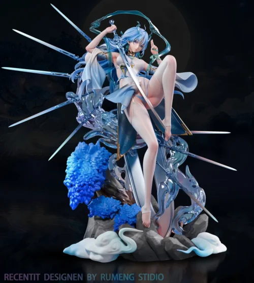 "Exquisite 1/6 Wuthering Waves Qingxiao resin statue by Rumeng She Studio. Captures her dynamic sword immortal pose with flowing robes and ethereal."