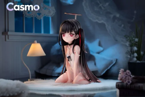 "Exquisite Tsukiyoi Rion Blue Archive resin figure by Casmo Studio, charmingly posed in a fluffy bathrobe, embodying sweet domestic tranquility."