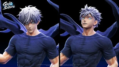 "Premium 1/6 Satoru Gojo Jujutsu Kaisen ANM Studio statue gallery, featuring dynamic action, LED dual glowing heads, and intricate details."