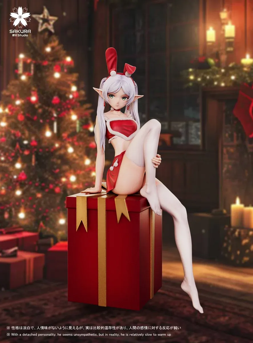 "Exclusive 1/6 Christmas Frieren resin statue, a premium Sakura Studio collectible. Frieren in festive Santa outfit, showcasing serene charm and magic."