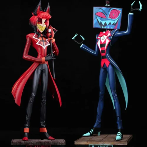 "Exquisite 1/6 Hazbin Hotel Vox resin collector's statue detail, showcasing its sleek, menacing TV demon design and intricate animated sculpting."