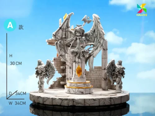 "Exclusive MapleStory Sky Tower Time Studio statue. Detailed views highlight its breathtaking multi-layered diorama and intricate character sculpts."