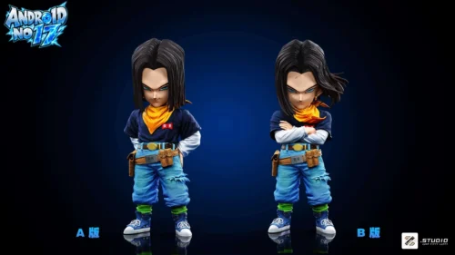 "Premium Zzz Studio Android 17 Dragon Ball Z statue, dynamically posed with interchangeable heads. An extremely limited edition collectible."