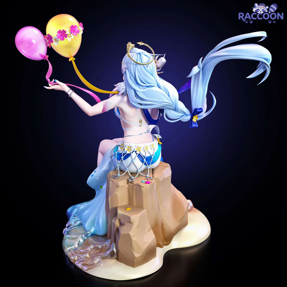 "Premium 1/6 Qing Ge Niao Honkai: Star Rail resin statue, ethereal character with whimsical balloon, dynamic pose, with intricate sculpt."