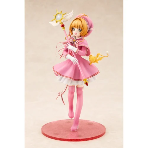 "Kotobukiya's Cardcaptor Sakura figure, Sakura Kinomoto, in her ethereal, flowing translucent dress and dynamic magical pose. See sculpt details."