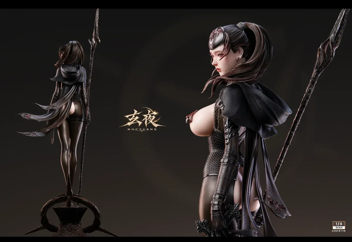 "Limited Nocturne 1/4 Resin Statue by Barcode Studio. Intricate details, premium materials, and dark elegance shown from all angles."