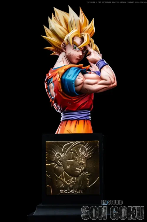 "Limited Edition 1/5 scale Dragon Ball Goku bust statue. Dynamic Super Saiyan Goku in his iconic Instant Transmission pose with powerful energy effect."