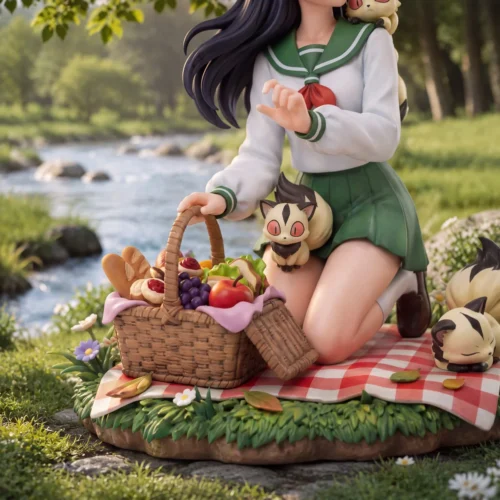 "Detailed views of the premium 1/6 Kagome & Kirara Forest Picnic Inuyasha 30th Anniversary Limited Edition statue, highlighting the serene sculpted."