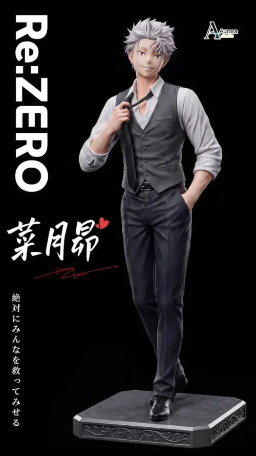 "Exclusive 1/6 Natsuki Subaru resin statue, Re:ZERO, in a dynamic action pose with a determined expression. A premium, limited edition collectible."