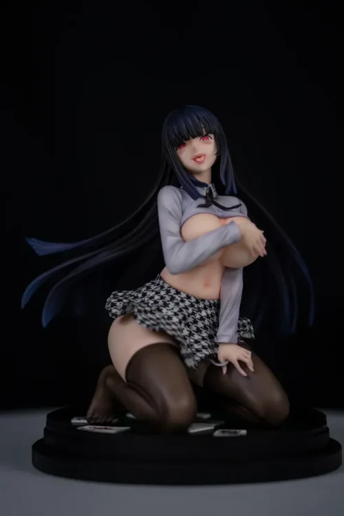 "1/6 Yumeko Jabami figure kneeling, capturing her seductive pose and intense gambling passion. This exclusive Kakegurui statue by Aetheria x HO Studio."