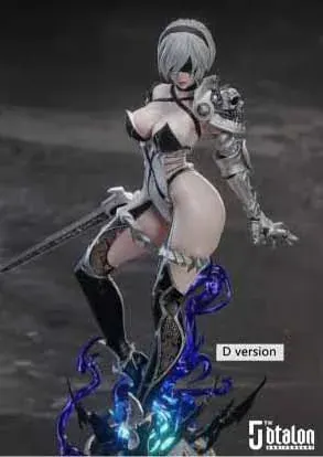 "Dtalon Production Studio 1/4 Nier 2B Resin Statue gallery, showcasing dynamic LED lighting, intricate sci-fi gothic details, and powerful combat pose."