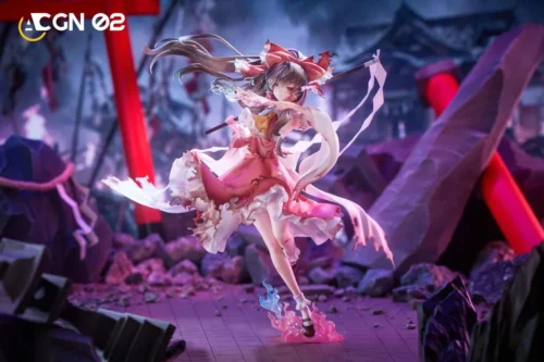 "Premium 1/7 Reimu Hakurei Touhou Project statue, a hand-painted limited edition figure of the dynamic shrine maiden in flight."